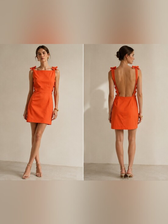 Bernadette Dresses & Skirts - Bernadette Orange Bow Strap Mini Dress Size 42 Open Back Cocktail Dress Size 42